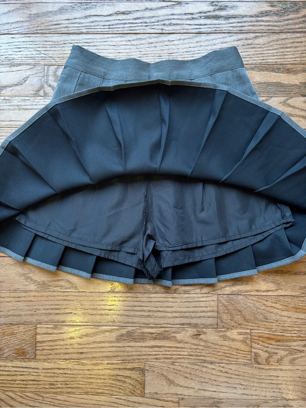Women's Grey Pleated Skirt - Structured Circle Skater Style with Built in Shorts